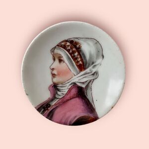 Antique Victorian Porcelain Portrait Plate - Renaissance Style Miniature Cabinet
